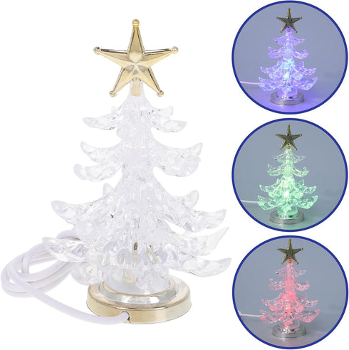 3Pcs 7-Color Angoily Tabletop Christmas Tree, Acrylic LED Night Lights USB Operated Christmas Decorations, Mini Xmas