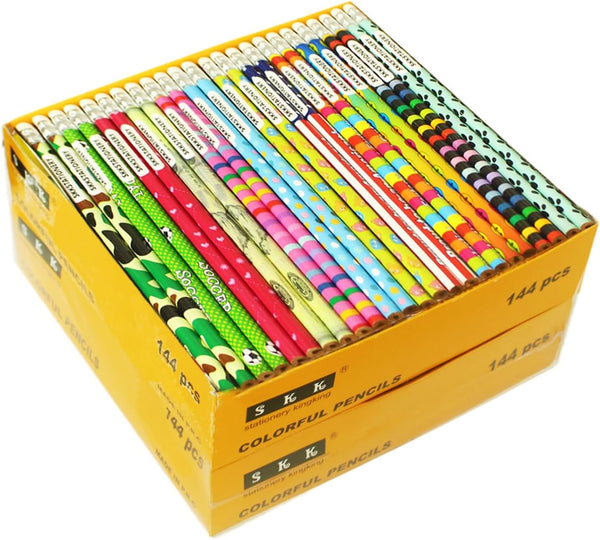 SKKSTATIONERY 288pcs Assorted Colorful Wooden Pencils with Eraser, Novelty Kids Pencils
