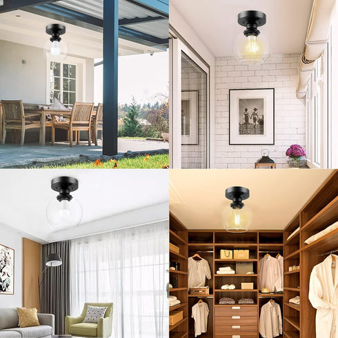 5.91 Inch Closet (E26 Bulb) Industrial Semi Flush Mount Ceiling Light, Clear Glass Ceiling Lamp Shade, Matte Black