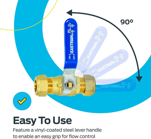 Eastman 1/2 Inch Compression Heavy Duty Full Port Ball Valve, Brass Plumbing Fitting, 20096LF