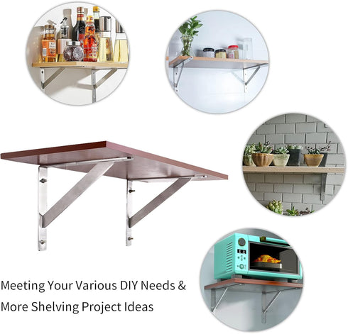 14" 550lb Pack 2 YUMORE Stainless Steel Shelf Bracket, Max Load: Heavy Duty Solid Shelf Support Corner Brace Joint