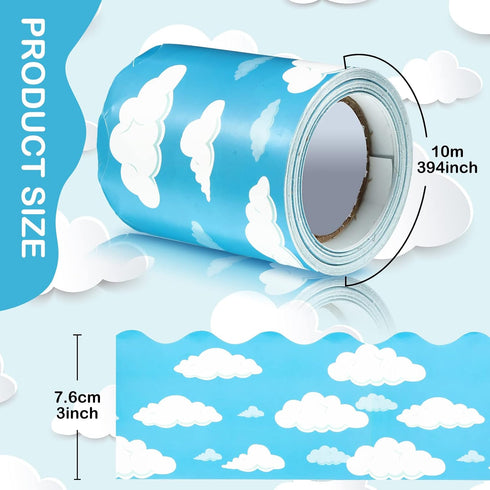Blue Sky Clouds Bulletin Board Border Scalloped Classroom Borders for Bulletin Board Decor, Blue Board Trim (1 Pcs)