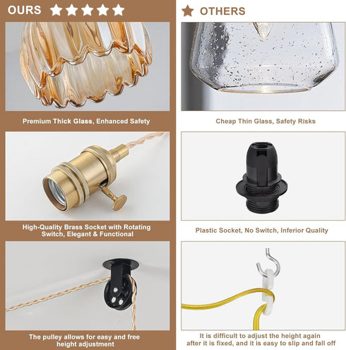 Plug in Pendant Light Fixtures, Hanging Light Fixture Vintage Glass Pendant Light, Mini Amber Tulip Hanging Lamp