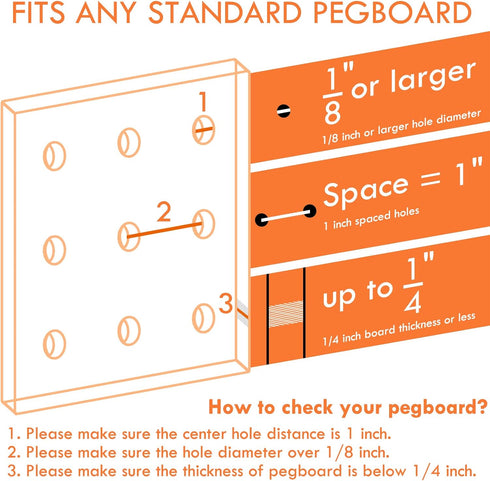G.CORE Large Pegboard Cups - 6 Pack Storage Bin with Hooks, Square Box Shape Holder for Garage, Craft Room, Home