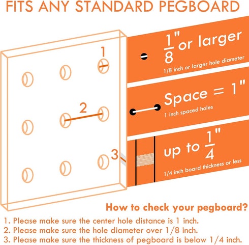 16 Pack Pegboard Utility Hooks, Peg Board Holders for Screwdriver Multi Tool Accessories, Fit 1/4" & 1/8" Pegboards