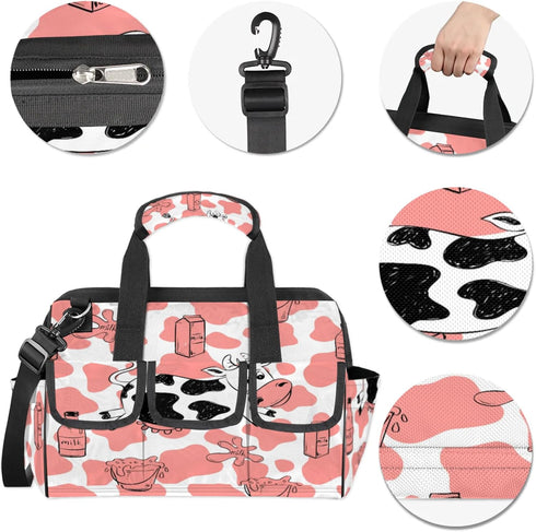 Mularoka Backpack 14.8 Inch Milk Cow Tattoo Tool Bag Multi Pockets Wide Mouth Tool Pouch For Men Women Waterproof Soft