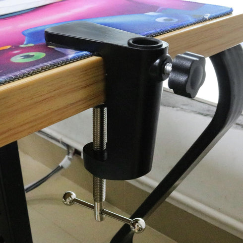 1PCS Black Aluminum Alloy Desk C-Clamp, Desk Light Mounting Cantilever Bracket with Adjustable Screws
