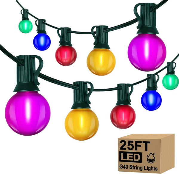 Xingzd 25Ft LED Christmas Outdoor String Lights, G40 Globe Lights with 27 0.6W