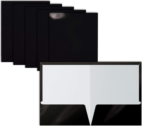 Better Office Products 2 Pocket Glossy Laminated Black Paper Folders, Letter Size, Box of 25
