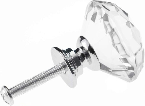 YourGift 12 Pack Drawer Knobs - Diamond Shaped Crystal Glass 30mm Cabinet Pull Handles (Silver)