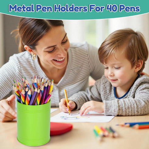 9 Pack Metal Pen Holders, Colorful Desktop Pencil Cups, Mini Pencil Bucket, Makeup Brush Storage Organizers, Crayon