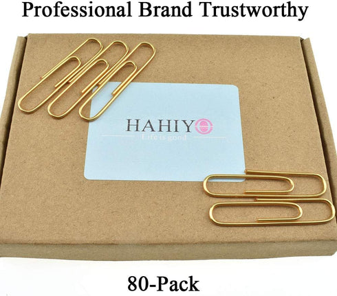 HAHIYO Large Paper Clips, 2 inches Length Gold Paperclips, Vinyl Coated for Bookmark Organizing Home Office School 80