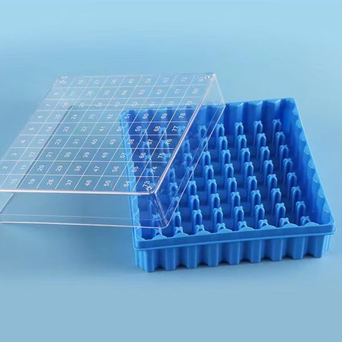 Cryogenic Storage Box, PC Cryogenic Boxes Blue/81-Well for 0.5, 1.5 and 2.0mL Cryotubes, Pack of 1