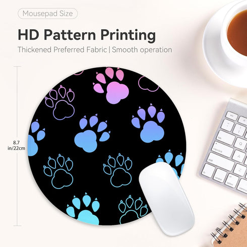 Dog Paw Print Round Mouse Pad,Funny Small Mouse Pad with Non-Slip Rubber Base,Mouse Mat,Home Office Decor Desk Accessories,8.7inch Round Mouse Pad by Adastrah