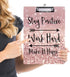 Cute Decorative Clipboard with Inspirational Quotes, Stay Positive Work Hard, 8.5" x 12.5", Art Rose Gold Glitter Black