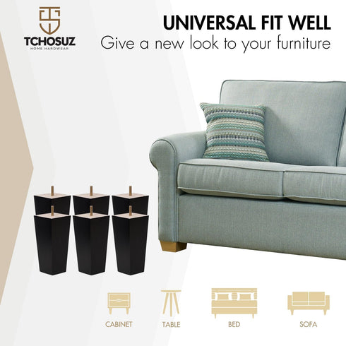 TCHOSUZ 4 Inch 10 cm Set 6 5/16 inch / Wooden Furniture Legs, of Solid Wood Mid-Century Modern Pyramid Replacement