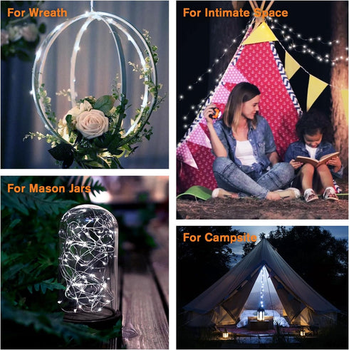 4 Pack 33ft 100 8 QITONG Solar Fairy Lights, Each LED White Christmas String Light Outdoor Waterproof, Modes Silver