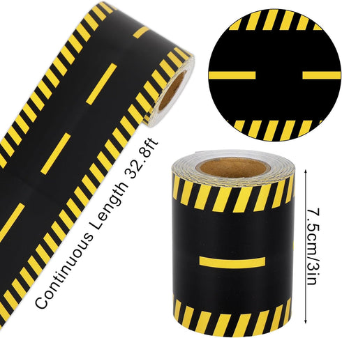 Whaline 32.8ft Construction Theme Bulletin Board Borders Black Yellow Stripe Die-Cut Rolled Border Trim for School Classroom Office Chalkboard Decoration