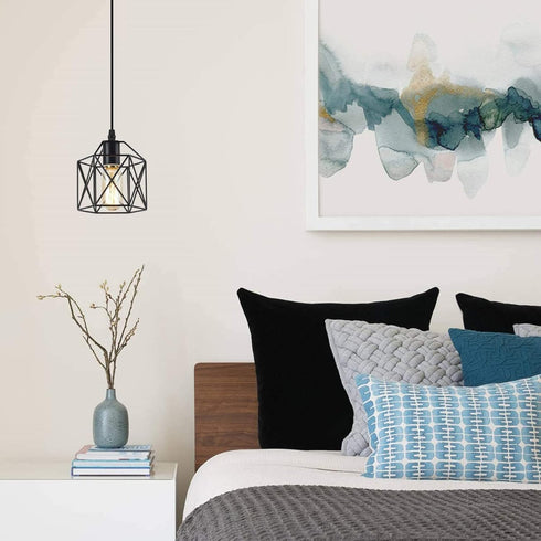 NAANN E26 Black Pendant Light, Farmhouse Rustic Vintage Hanging Lamp Industrial Metal Mini Cage Pendant Lighting