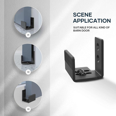 Sliding Barn Door Bottom Floor Guide EaseLife, U Shape, Flexible Adjustable Fit Distance, Wall Mount System, Black