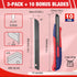 WORKPRO 2-In-1 Safety Utility Knife - Retractable Snap-off Blade, Metal Box Cutter Set with 10 Extra 9mm Blades, Pack