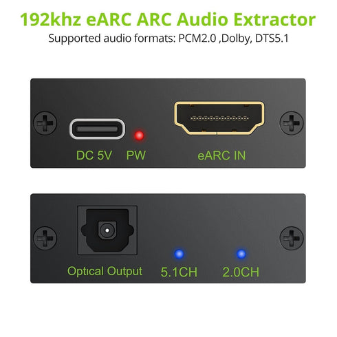 2.1M 192kHz, Dolby 5.1 5.1, LiNKFOR eARC/ARC Audio Extractor, HDMI eARC to Optical Converter with Audio Signal