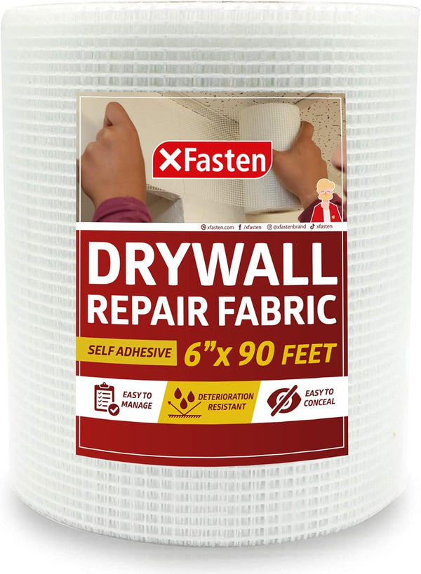 XFasten 6-Inch Drywall Repair Mesh Tape, 90-Foot Heavy Duty Fiberglass Patch Hole, Wall Crack and Seam Repair