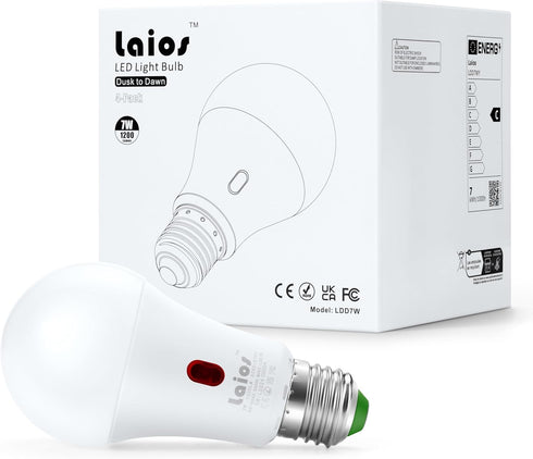 Laios E26 Bulb, 7W Bulb, 1200lm 60W,Daylight(5000K), Pack 4 Dusk to Dawn Sensor Light LED Outdoor Photocell Lighting