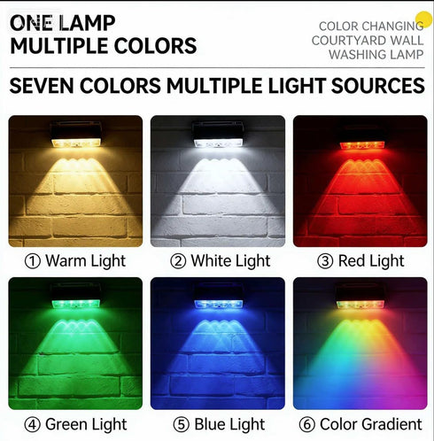 Generic Solar Wall Washer Light, RGB Color Changing LED, Solar Powered, Auto On/Off, Waterproof, for Patio, Garden