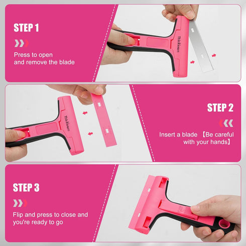Razor Blade Scraper Tool, 2Pcs Pink Razor Scraper with 40Pcs Replacement Blades, Glass Scraper for Removing Decals,
