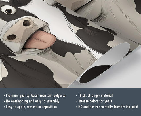 FBRUIEG 3D 78.7" 55.1" Dairy Cow Wallpaper, Funny Animals Wall Mural, Dairy Cow Murals for Kids Room Living Bedroom