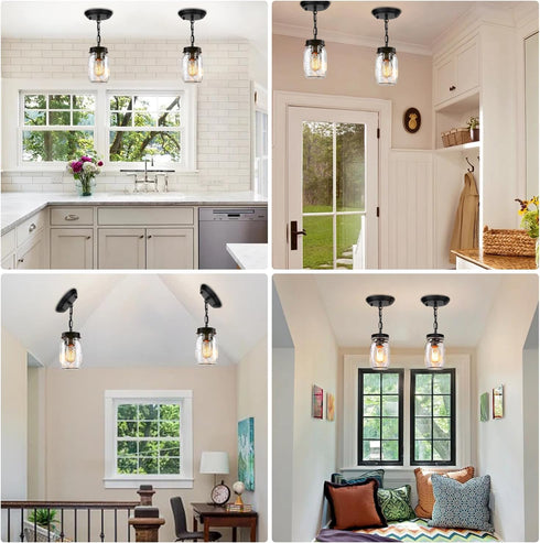 1-Light Glass Mason Jar Light Fixtures, Kitchen Island Pendant Lighting Farmhouse Light Fixture Close to Ceiling Light