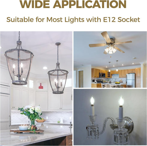 E12 Bulb Dimmable 60 Bulbs 5000K Bulbs, B11 Bulb, 90+CRI, 6W 550LM, 12 Pack Hizashi LED watt Equivalent, Chandelier