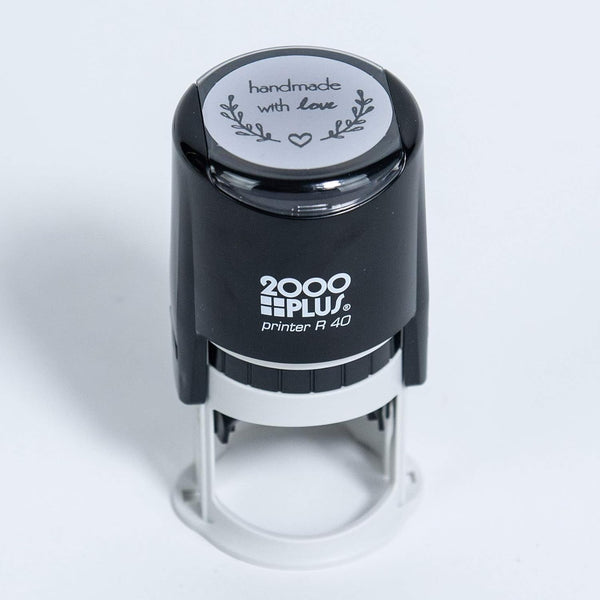 Handmade with Love Self-Inking R40 Round Stamp - 1 1/2" Diameter, Black Ink with Heart and Olive Branch