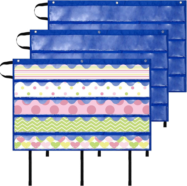 Crtiin 3 Pcs Foldable Bulletin Border Storage Pocket Chart, 41 x 24.5 Inch Classroom Organizer with Storage Pockets