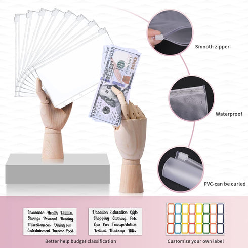 Onlyesh Budget Binder with Zipper Envelopes, 28Pcs Cash Envelopes for Budgeting, Money Organizer (RoseWhite)