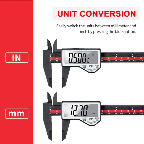 Digital Caliper, 0-6" Electronic Caliper with Auto-Off Feature, Large LCD Screen Vernier Caliper for Length, Depth,