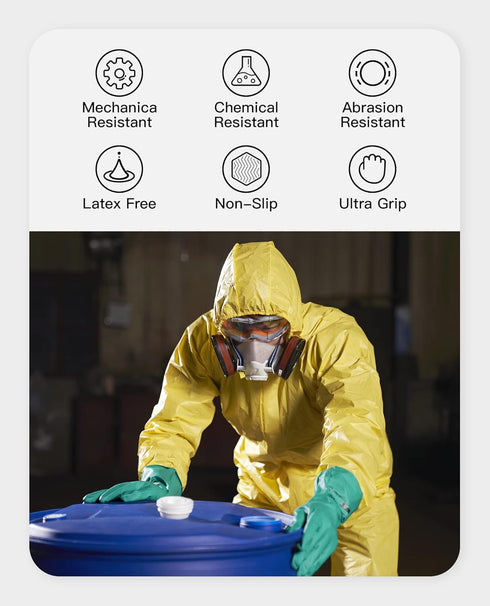 PACIFIC PPE 2 Pairs Nitrile Chemical Resistant Gloves, Flocked, XX-Large, 15 mil, Strong Acid & Alkali Resistant