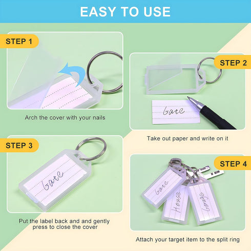 Coideal White Plastic Key Tags, 60 Pack Tough Key Chain Tag with Clear Label Window and Strong Split Ring