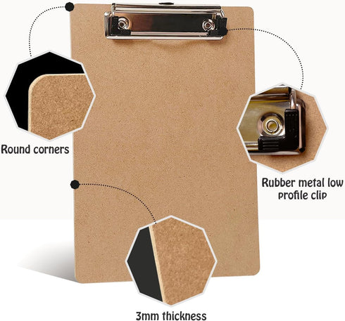 Mini Clipboards, 32 Pack 6" x 9" Small Clipboards, Wooden Mini Clipboards with Low Profile Clip, Hanging Loop