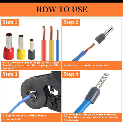 1800pcs Wire Ferrules Kit, AWG 22-7 Insulated Terminal Connector Crimping Kit for Electric, Industrial