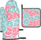 KUZEOLON Pink Blue Citrus Slices Two Heat-Resistant Gloves + one Pot lid mat,