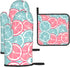 KUZEOLON Pink Blue Citrus Slices Two Heat-Resistant Gloves + one Pot lid mat,