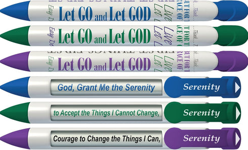 Greeting Pen "Serenity Prayer" Inspirational Pens, 6 Pen Set with Rotating Messages