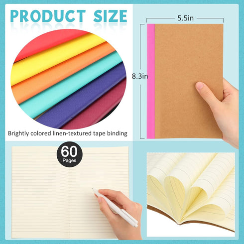Leelosp 78 Pack A5 Kraft Notebooks Bulk - Lined Composition Journals, Travel Notepad Set, Kraft Cover, Fresh Color