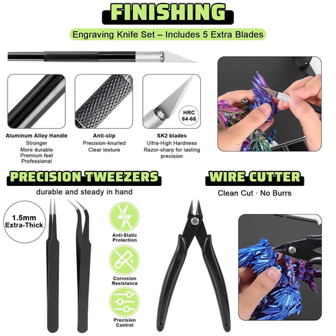 3D 34pcs 3D Nozzle 5 Printer Tools Kit, Printer Accessories for All FDM/SLA Printers Includes Cleaning, Removal