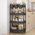 JIUYOTREE 4-Tier Plastic Rolling Storage Cart, Utility Cart with Extra Hanging Cups and Lockable Wheels for Living