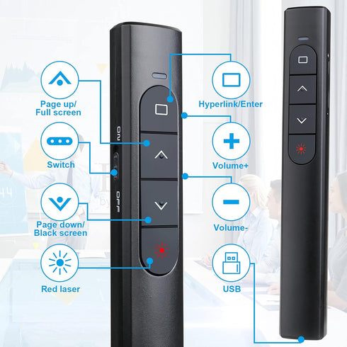 UBUYONE Wireless Presenter Remote, Presentation Clicker with Hyperlink & Volume Remote Control PowerPoint Office