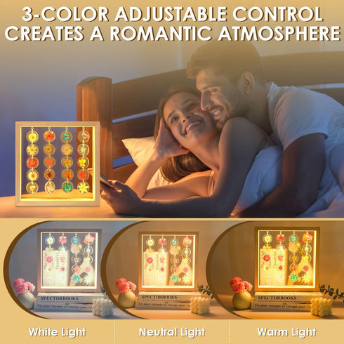 TAEYONK 3 Dimmable Handmade Dried Flower LED Cute lamp, Way Cute Pressed Flower Bedside Lamp with Wooden Frame