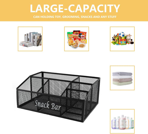 Xbopetda 6 Snack Organizer for Pantry Shelf, Metal Snack Organizer Snack Basket, Compartment Snack Bin Holder Chip